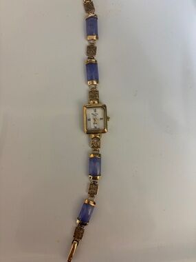 Rare Estate Vintage Sterling Silver with Gold Vermeil Genuine Purple Jade